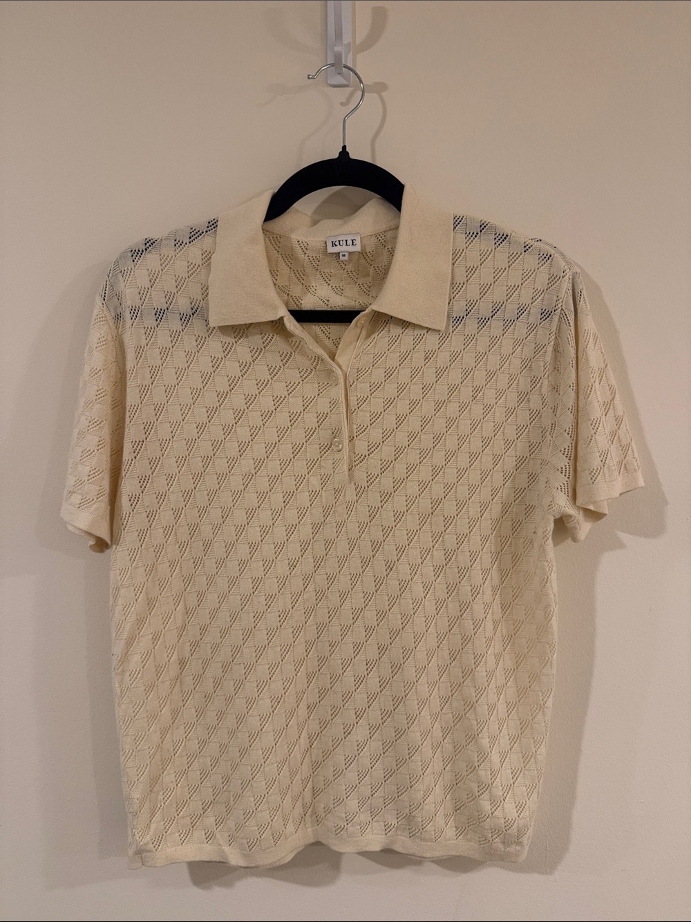 KULE Women’s Cream Openwork Knit Polo